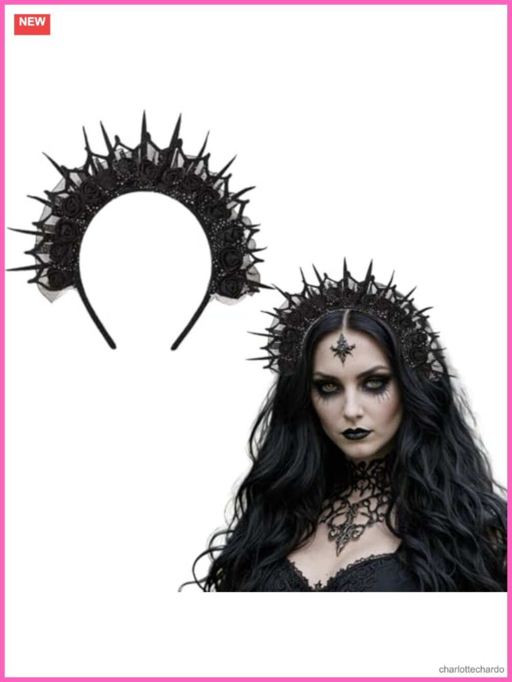 Handmade Mesh Black Rose Flower Halo Crown Headband Spiky Sun Cosplay Costume